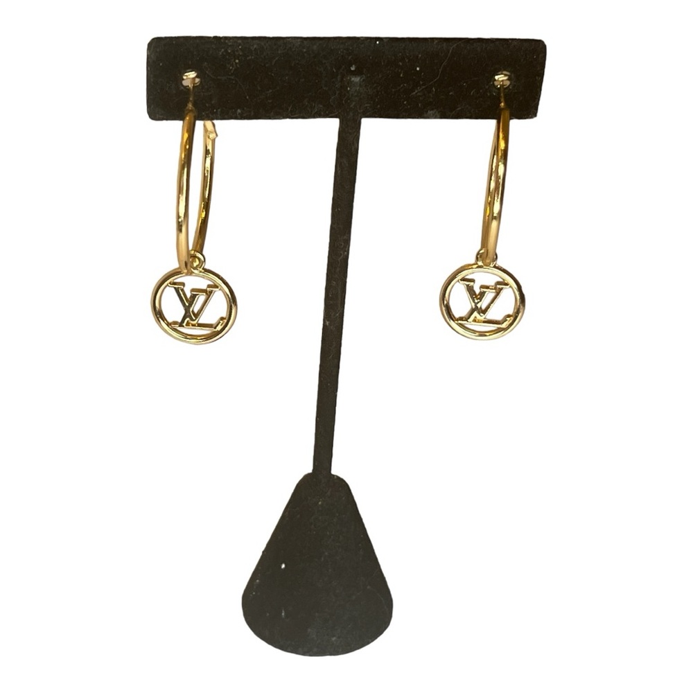 Upcycled Gold LV Louis Vuitton Charm Hoop Earrings